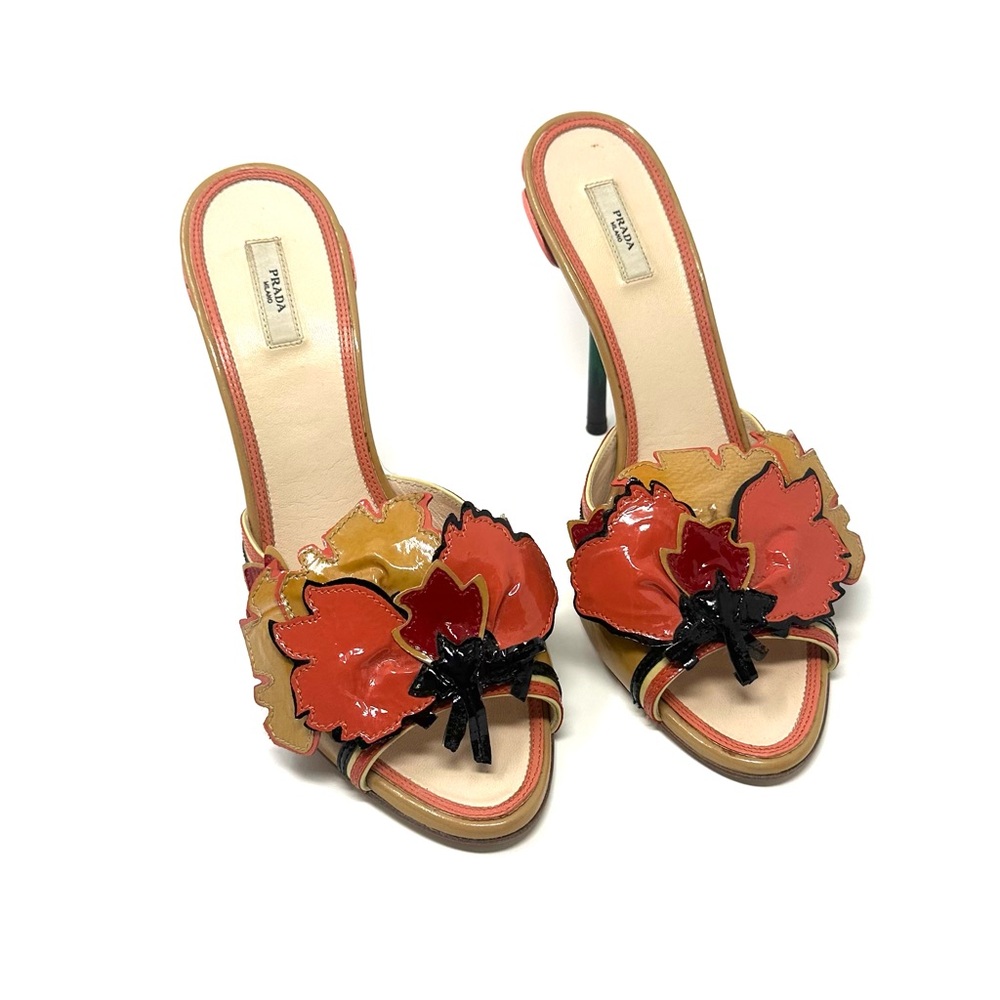 Prada Red and Tan Floral Heels